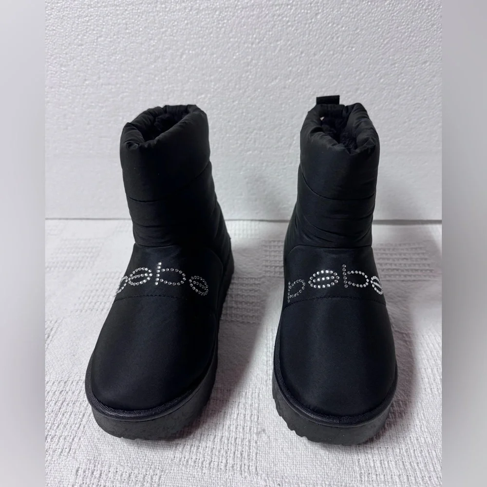 bebe Girls Black Puffer Winter Boots with Crystal Logo Sizes 1-2-3